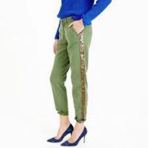 J. Crew olive chinos sequin side stripe pants Size 12 EUC